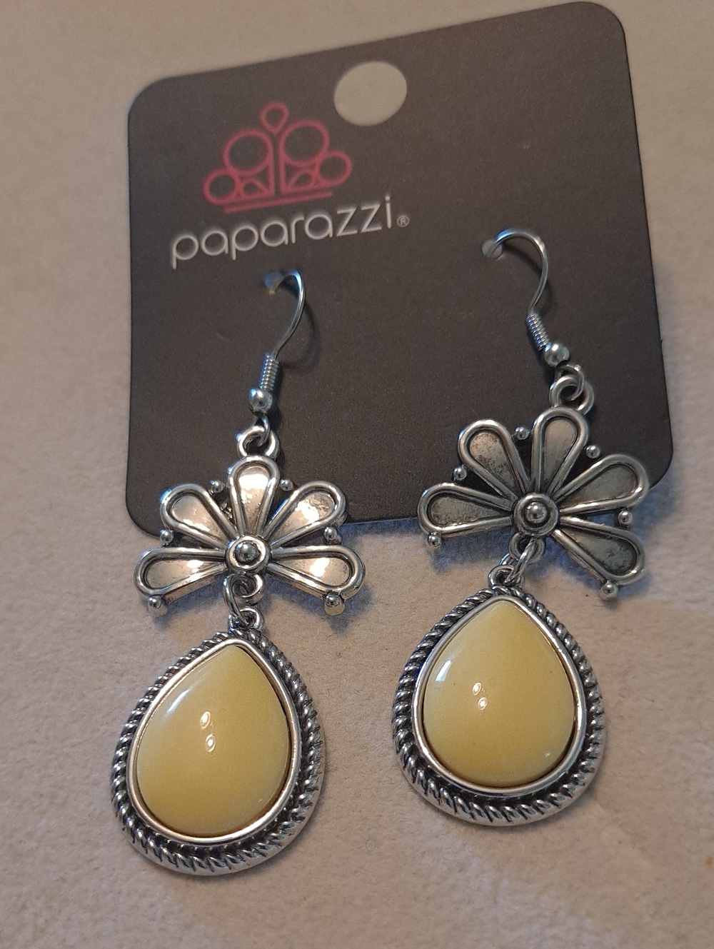 paparazzi Yellow Teardrop Floral Drop Earrings
